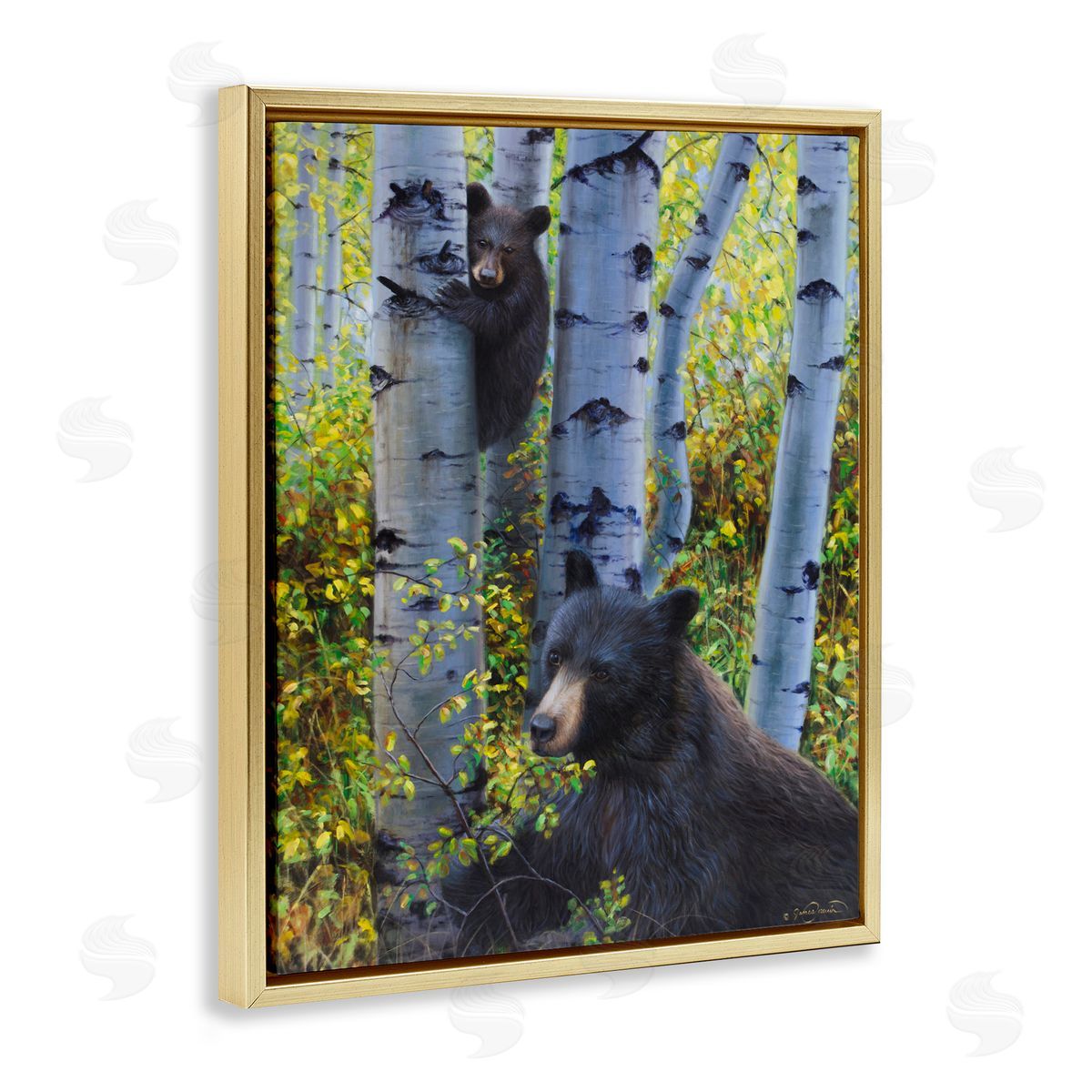James Corwin Two Bears in Fall Wilderness Gold Floating Frame Canvas Wall Art Print
