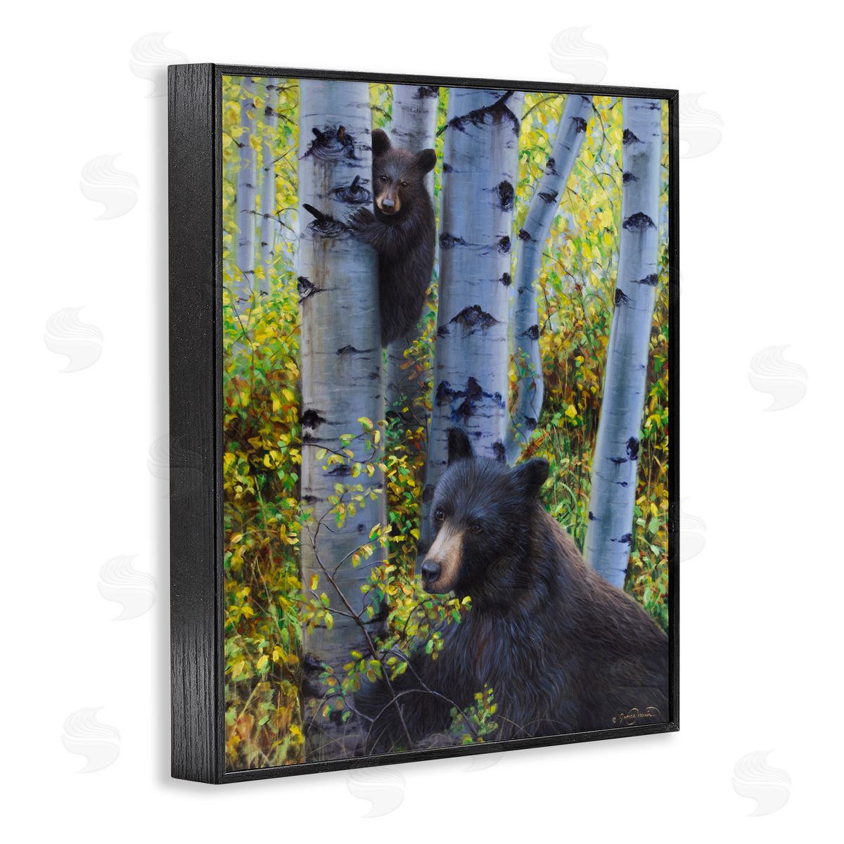 James Corwin Two Bears in Fall Wilderness Black Framed Giclee Wall Art Print