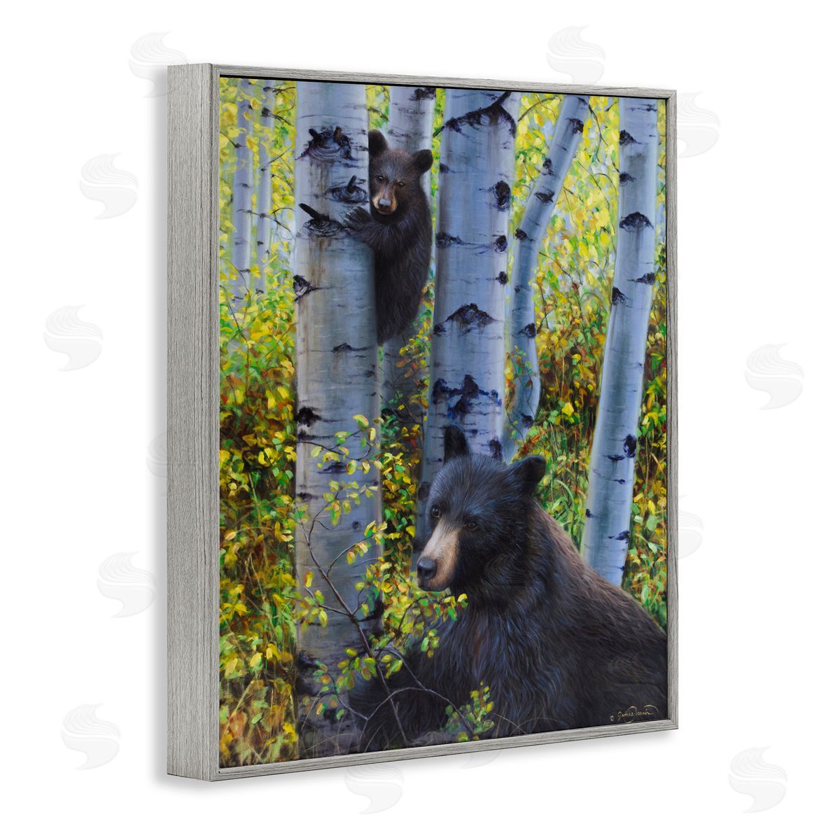 James Corwin Two Bears in Fall Wilderness Gray Framed Giclee Wall Art Print