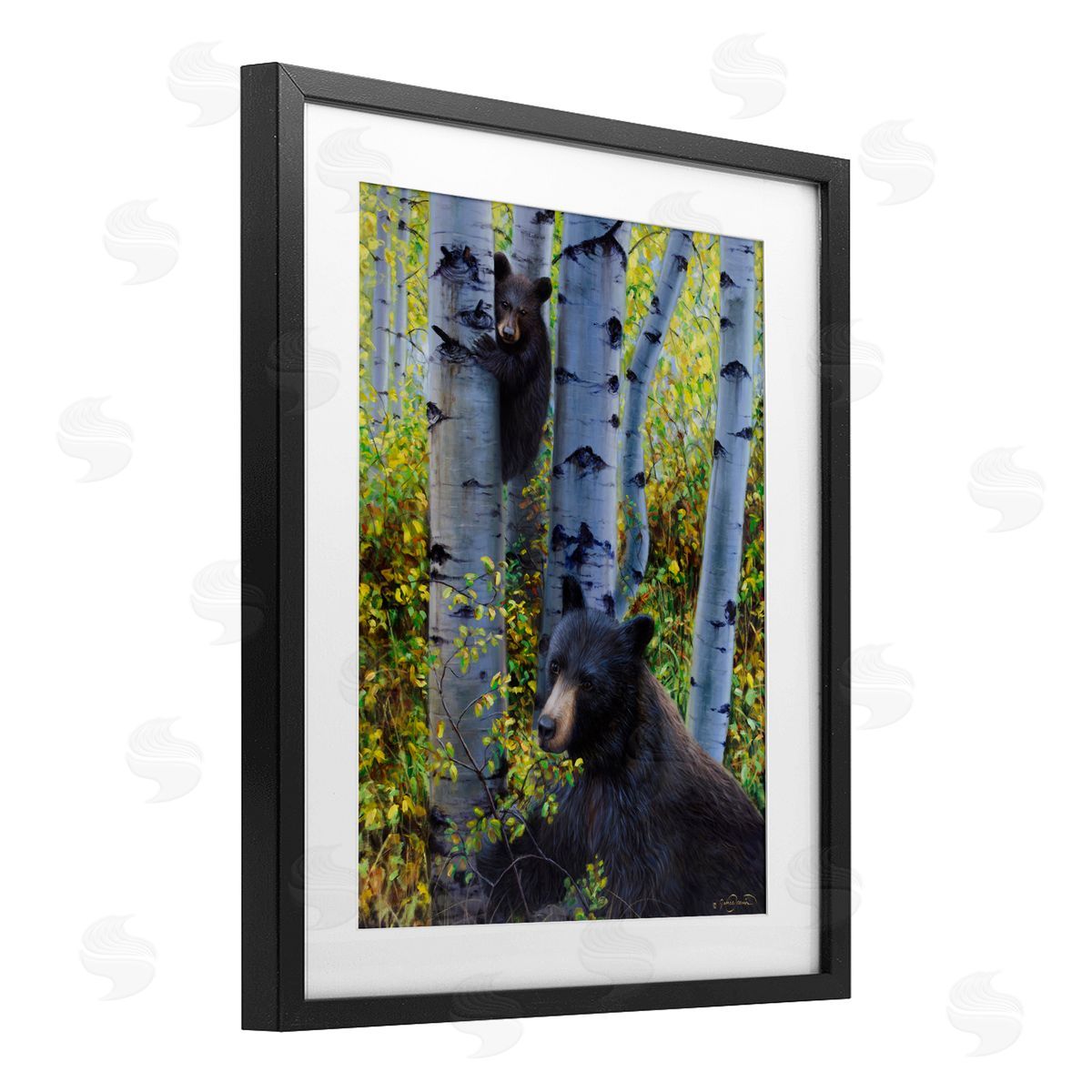 James Corwin Two Bears in Fall Wilderness Black Framed Print Under Glass with White Mat Wall Art