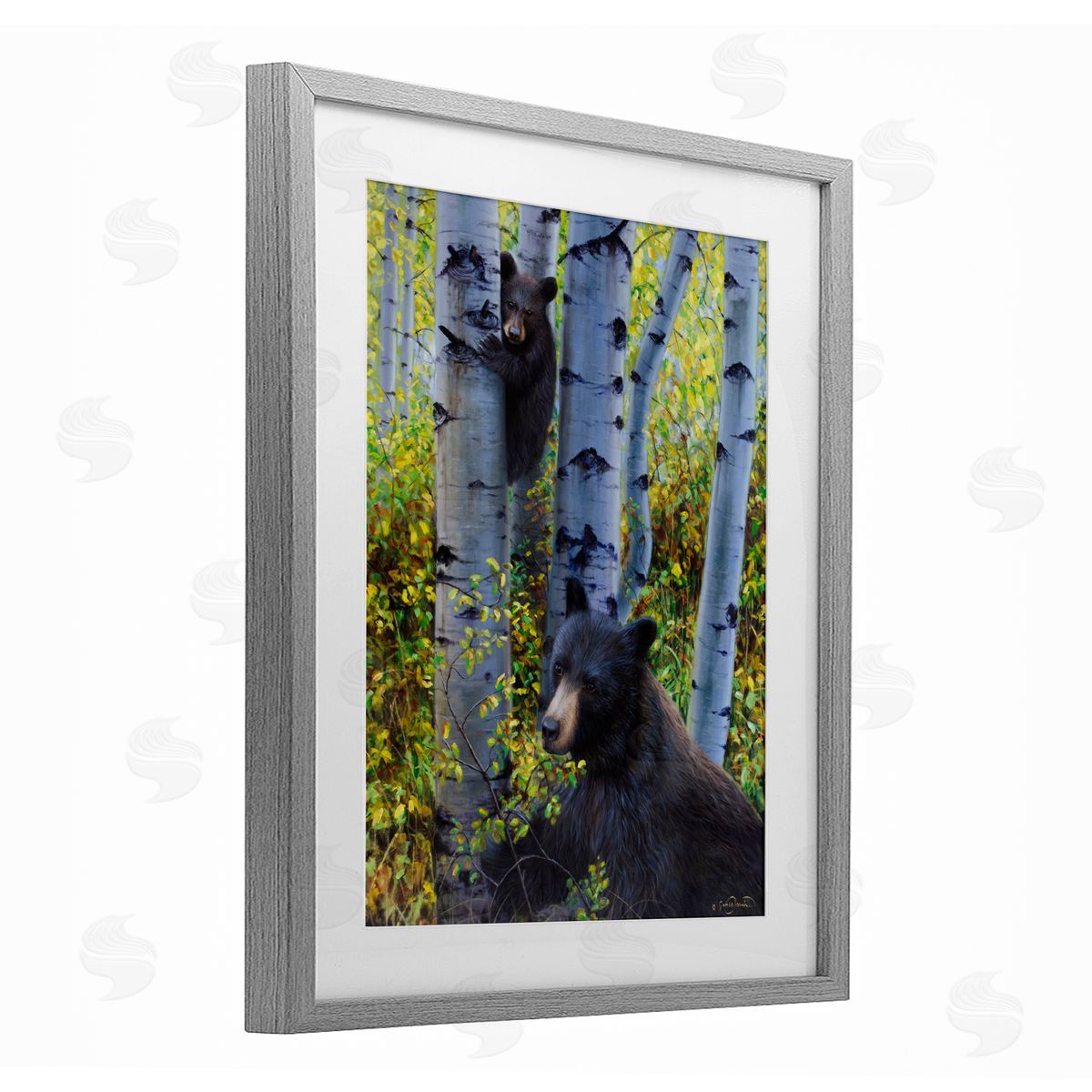 James Corwin Two Bears in Fall Wilderness Gray Framed Print Under Glass with White Mat Wall Art
