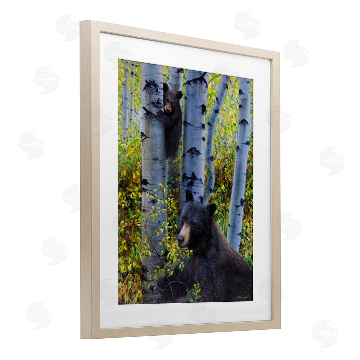 James Corwin Two Bears in Fall Wilderness Birch Framed Print Under Glass with White Mat Wall Art