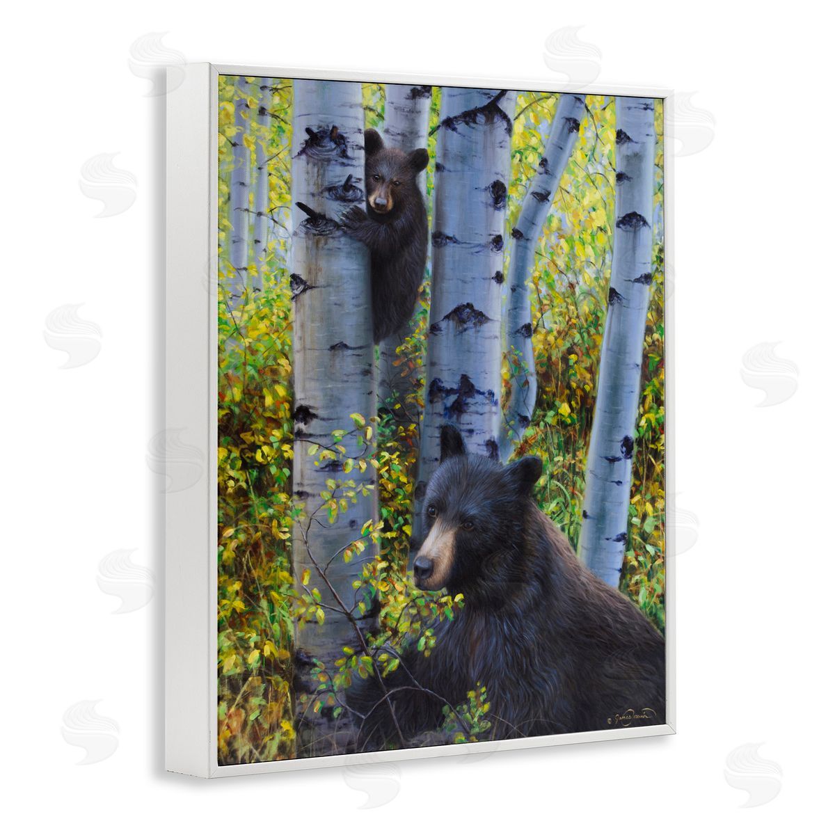 James Corwin Two Bears in Fall Wilderness White Framed Giclee Wall Art Print