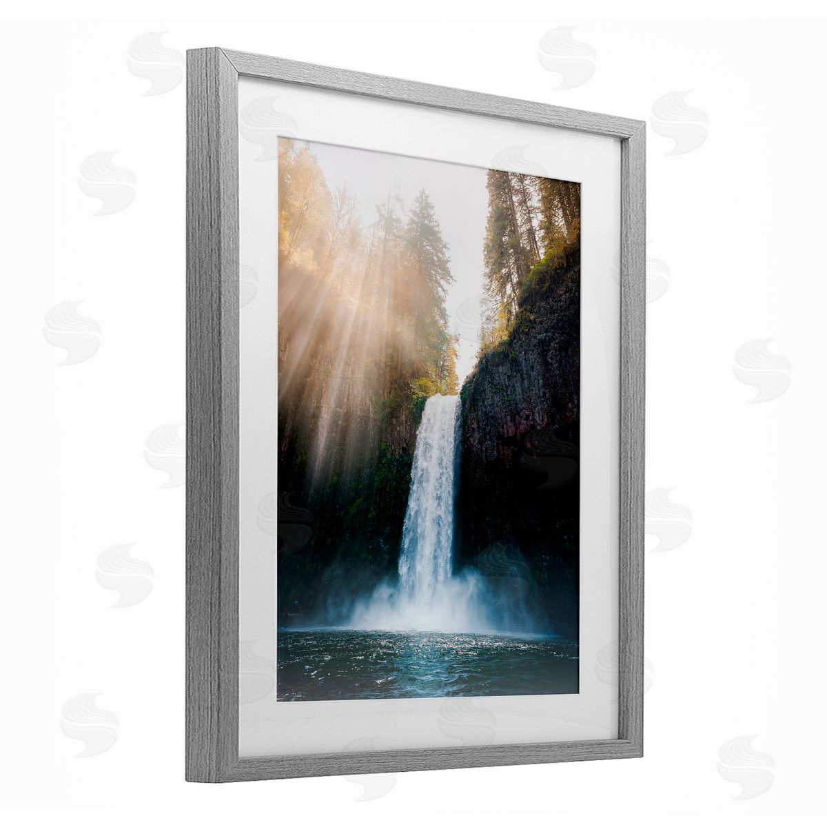 Jared Kreiss Cascading Waterfall Magic Gray Framed Print Under Glass with White Mat Wall Art