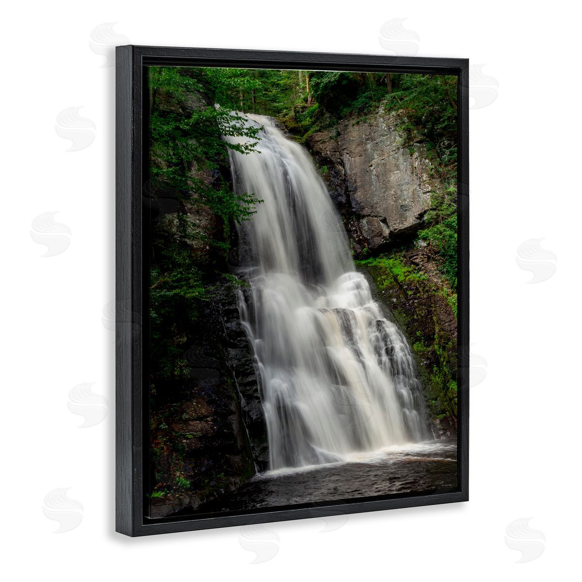 Jeff Poe Photography Lush Waterfall Flow Black Floating Frame Canvas Wall Art Print