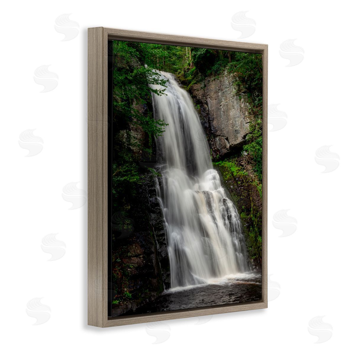 Jeff Poe Photography Lush Waterfall Flow Brown Floating Frame Canvas Wall Art Print
