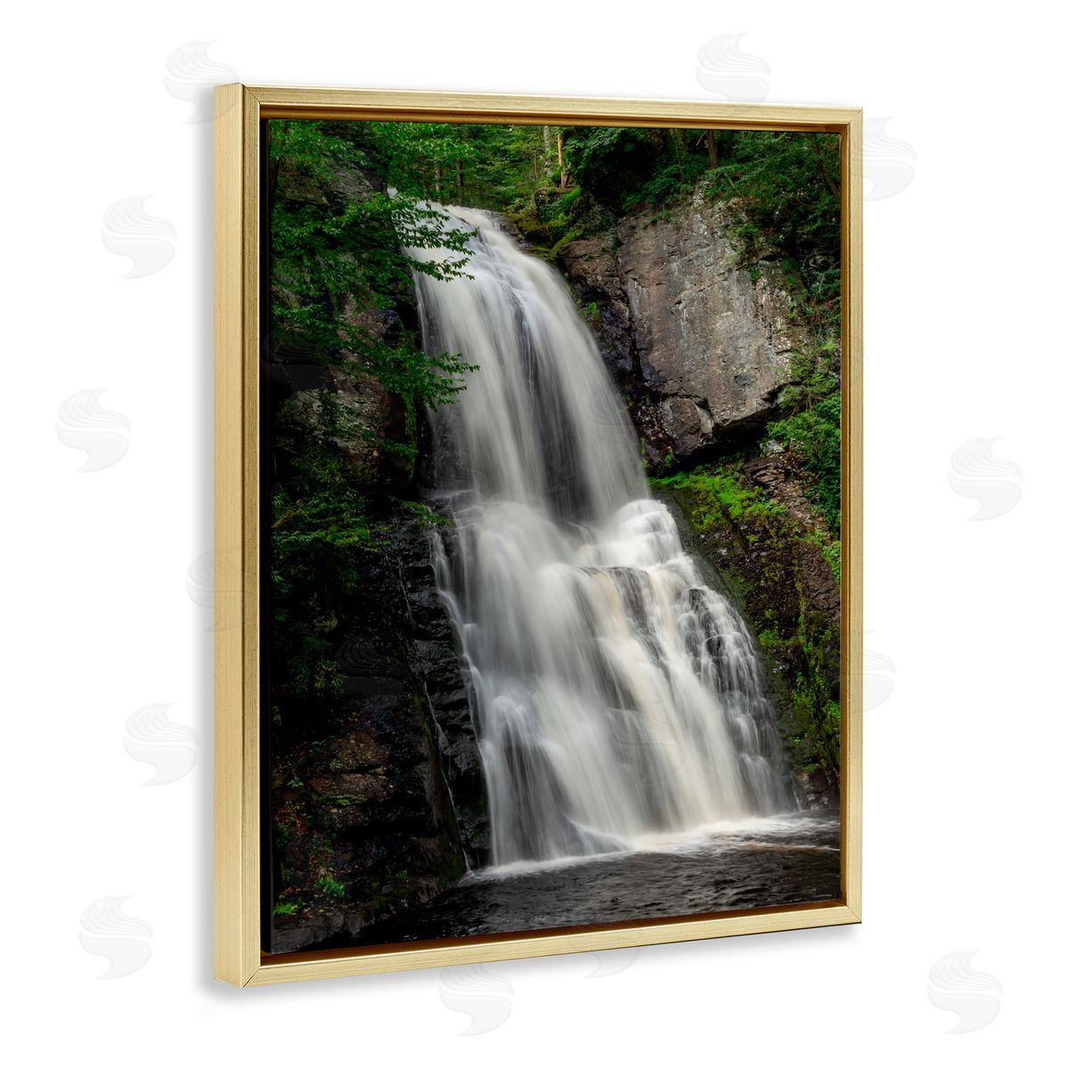 Jeff Poe Photography Lush Waterfall Flow Gold Floating Frame Canvas Wall Art Print