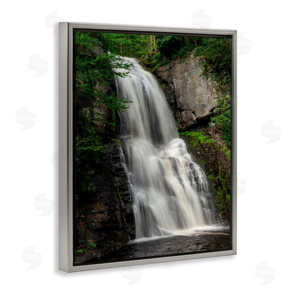 Jeff Poe Photography Lush Waterfall Flow Gray Floating Frame Canvas Wall Art Print