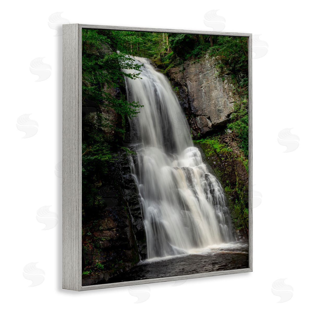 Jeff Poe Photography Lush Waterfall Flow Gray Framed Giclee Wall Art Print
