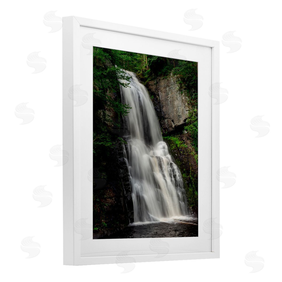 Jeff Poe Photography Lush Waterfall Flow White Framed Print Under Glass with Mat Wall Art