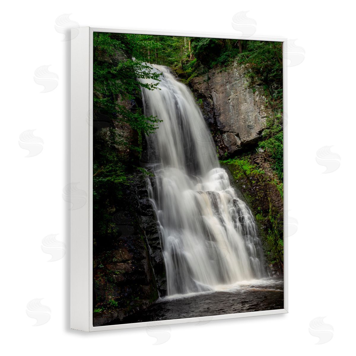 Jeff Poe Photography Lush Waterfall Flow White Framed Giclee Wall Art Print