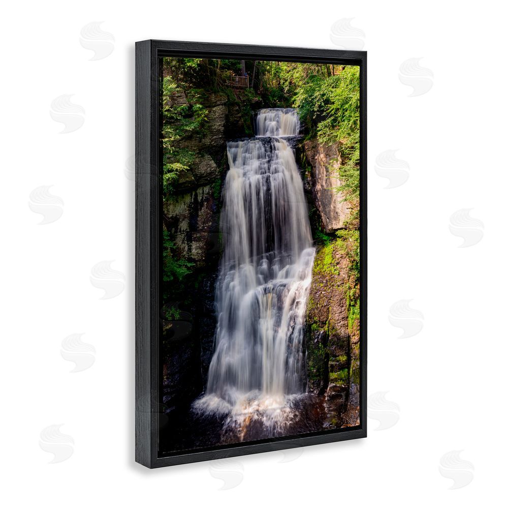 Jeff Poe Photography Cascading Forest Waterfall Black Floating Frame Canvas Wall Art Print