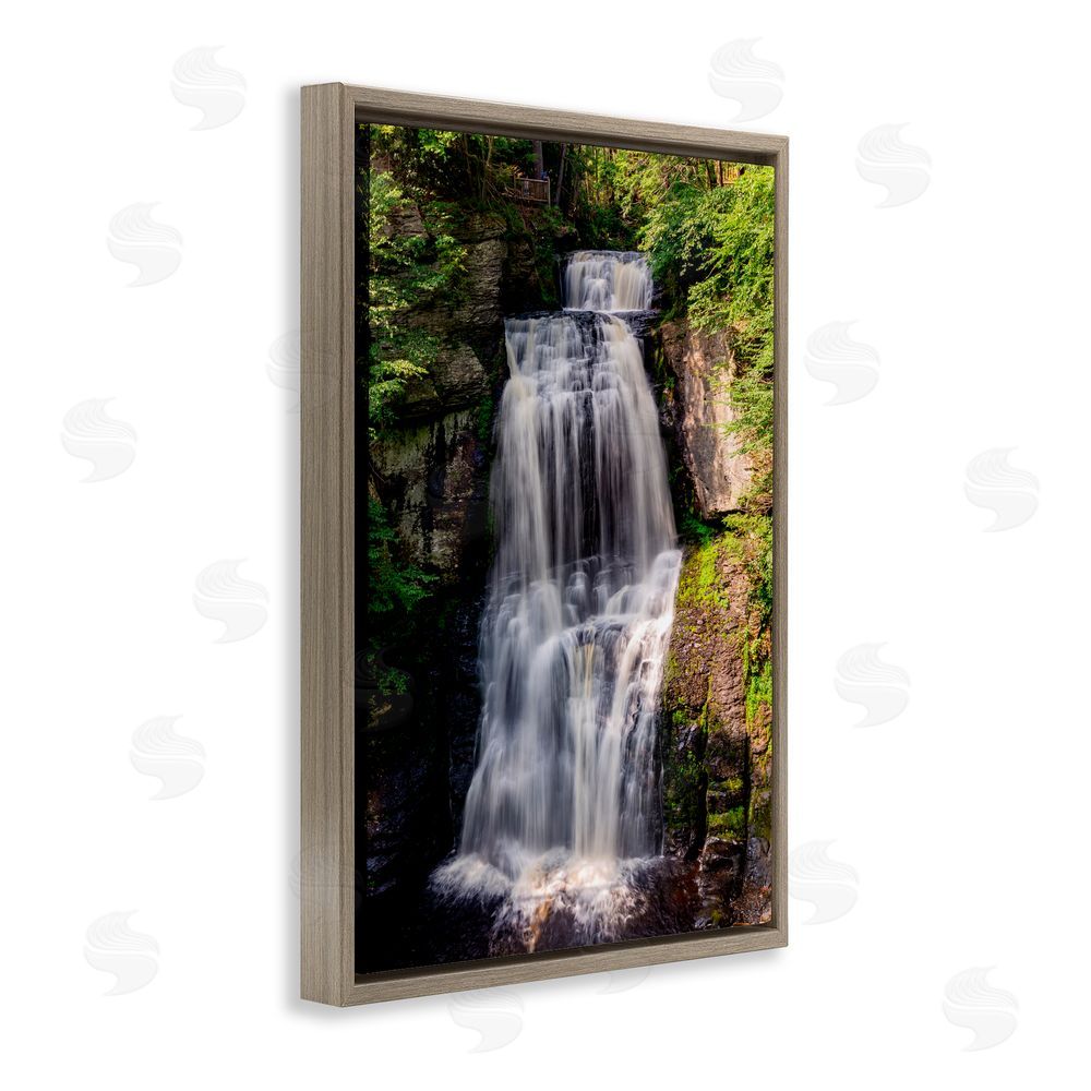 Jeff Poe Photography Cascading Forest Waterfall Brown Floating Frame Canvas Wall Art Print