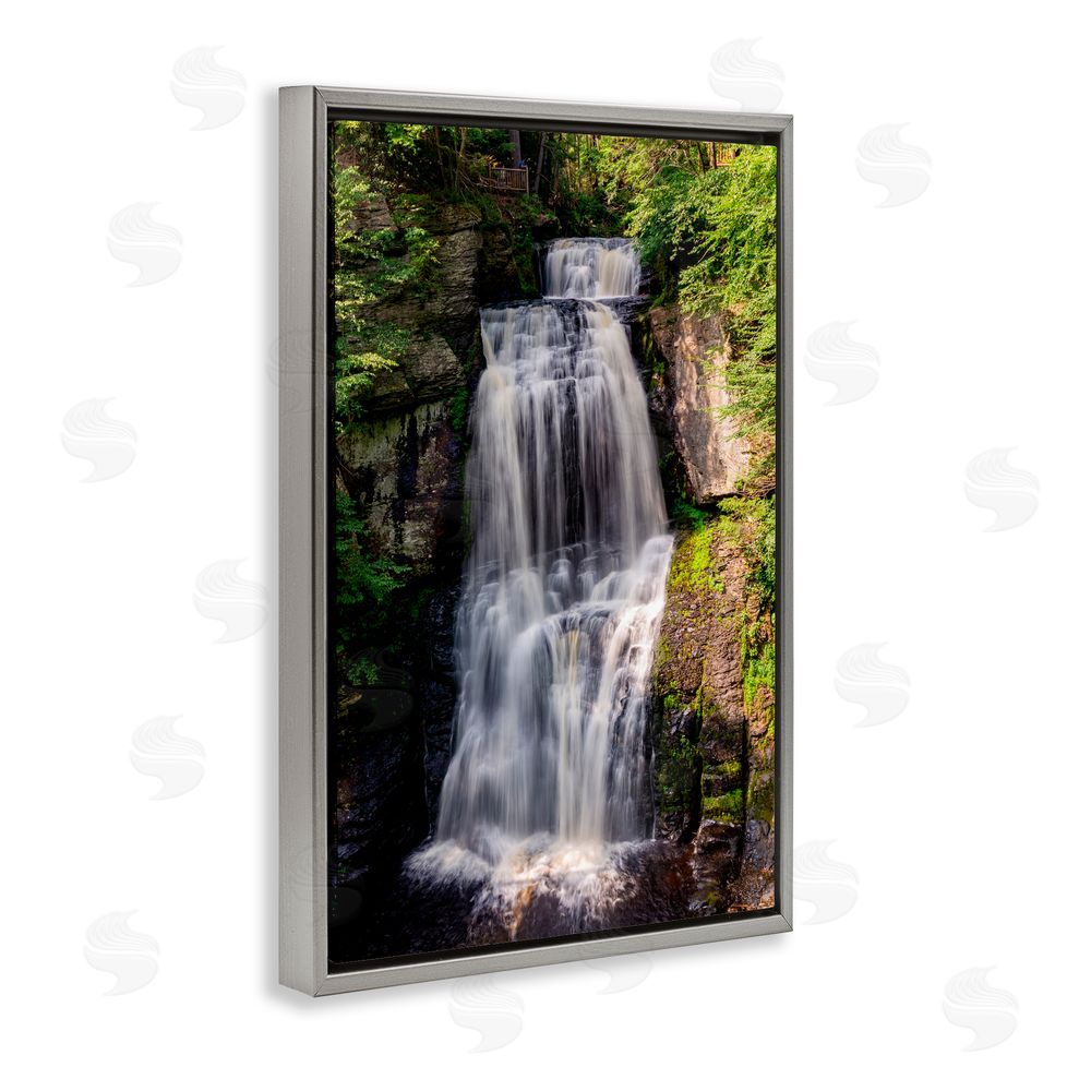 Jeff Poe Photography Cascading Forest Waterfall Gray Floating Frame Canvas Wall Art Print