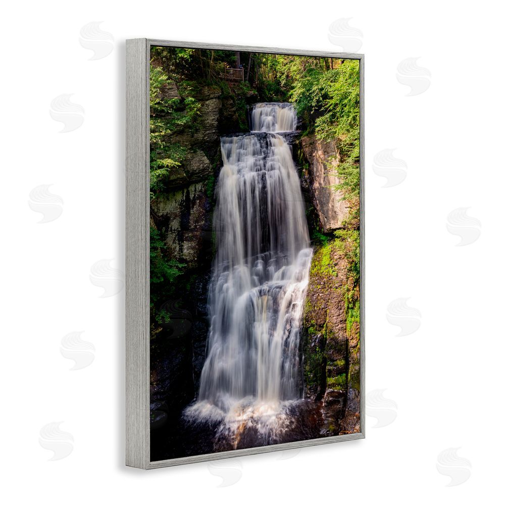 Jeff Poe Photography Cascading Forest Waterfall Gray Framed Giclee Wall Art Print
