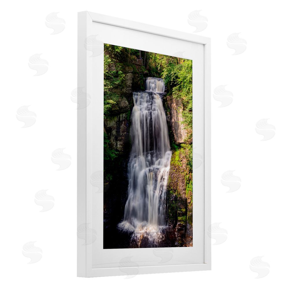 Jeff Poe Photography Cascading Forest Waterfall White Framed Print Under Glass with Mat Wall Art