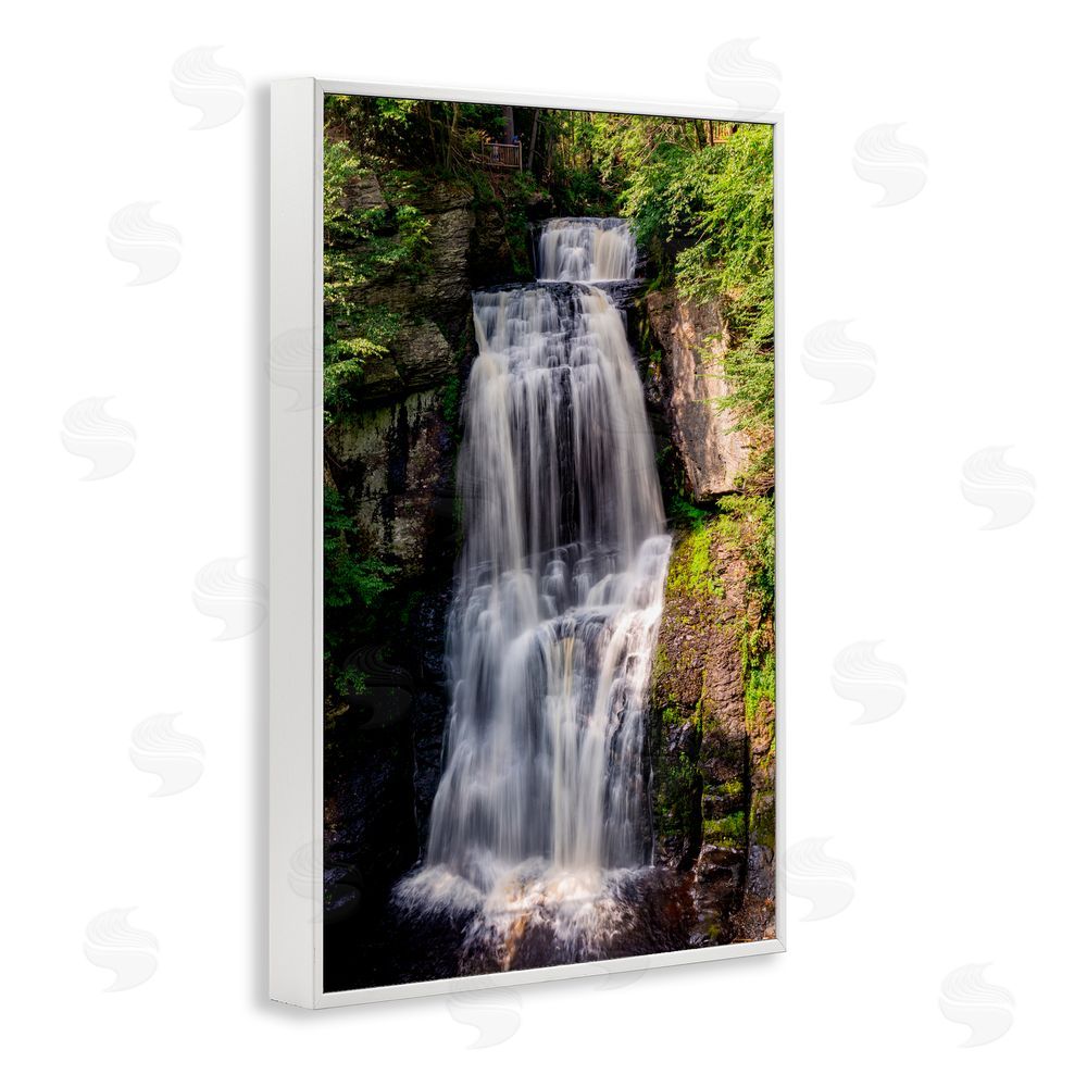 Jeff Poe Photography Cascading Forest Waterfall White Framed Giclee Wall Art Print