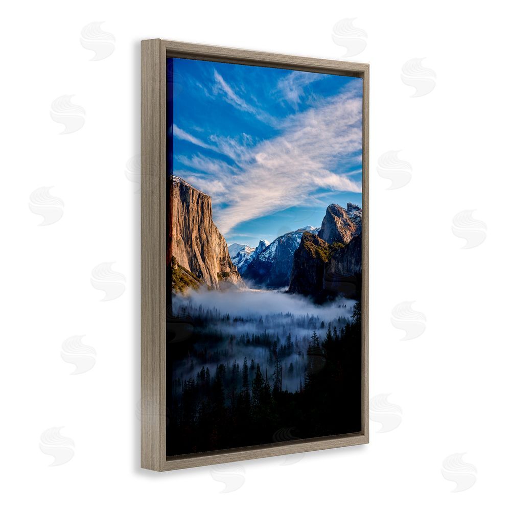 Jon Evan Half Dome With Fog Brown Floating Frame Canvas Wall Art Print