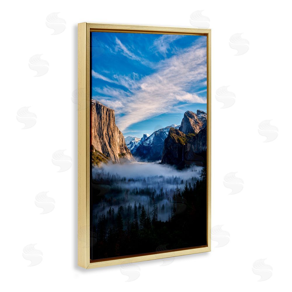 Jon Evan Half Dome With Fog Gold Floating Frame Canvas Wall Art Print