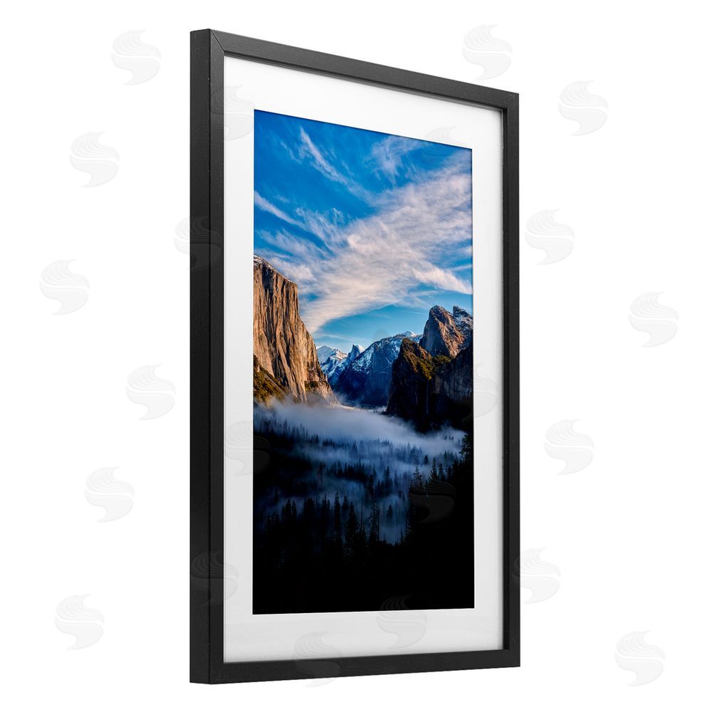 Jon Evan Half Dome With Fog Black Framed Print Under Glass with White Mat Wall Art