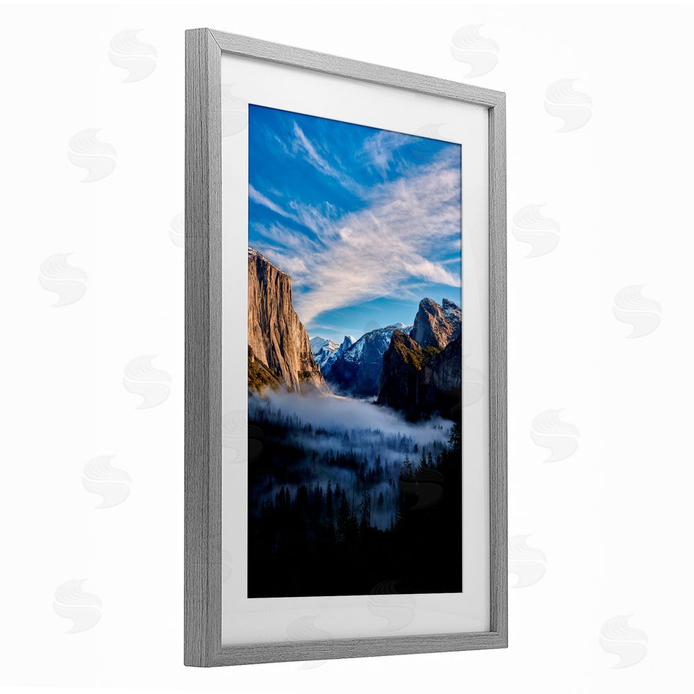 Jon Evan Half Dome With Fog Gray Framed Print Under Glass with White Mat Wall Art