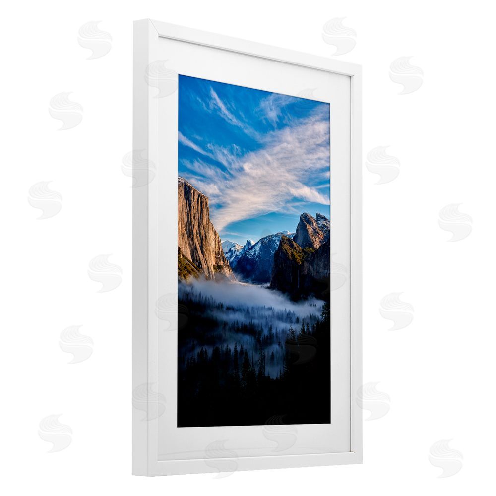 Jon Evan Half Dome With Fog White Framed Print Under Glass with Mat Wall Art