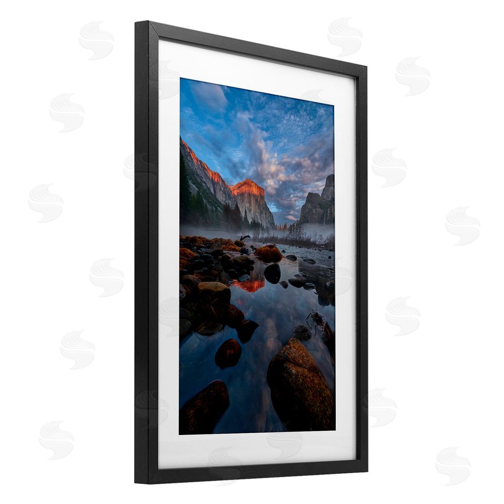 Jon Evan Morning In The Yosemite Valley Black Framed Print Under Glass with White Mat Wall Art