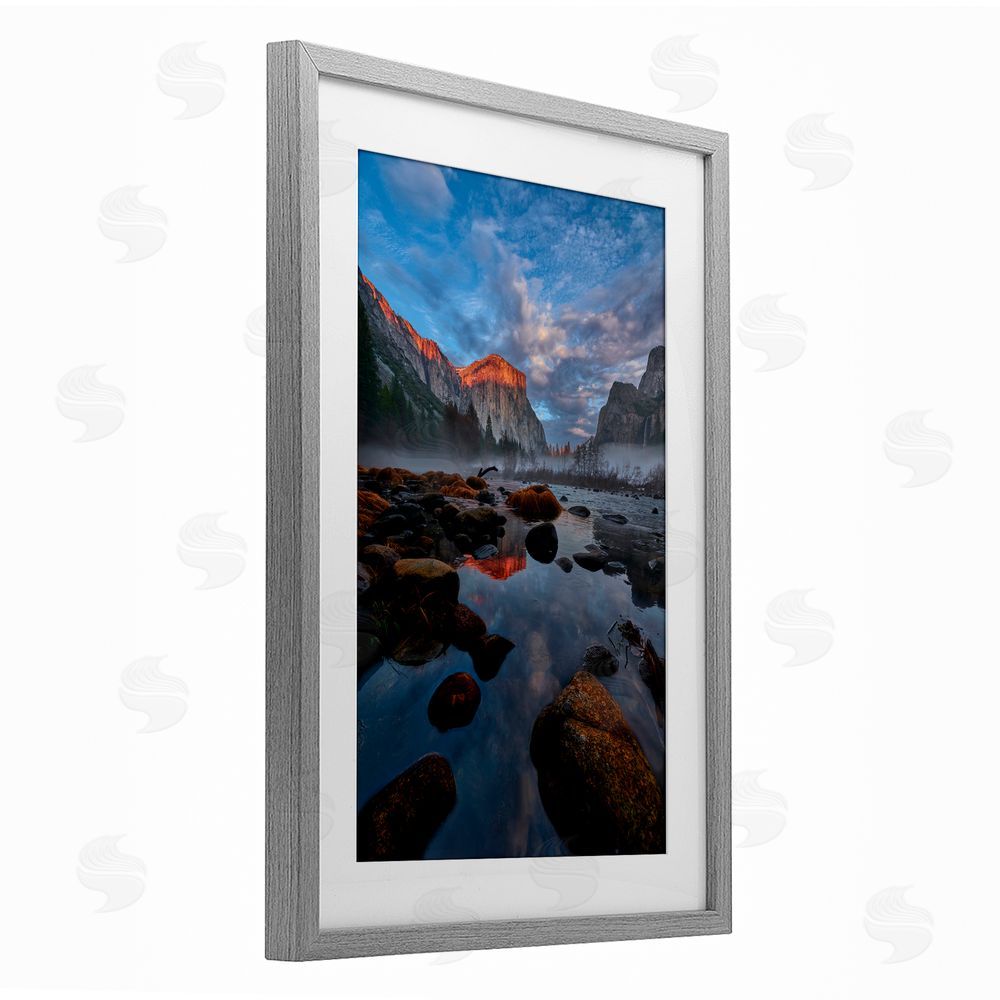 Jon Evan Morning In The Yosemite Valley Gray Framed Print Under Glass with White Mat Wall Art