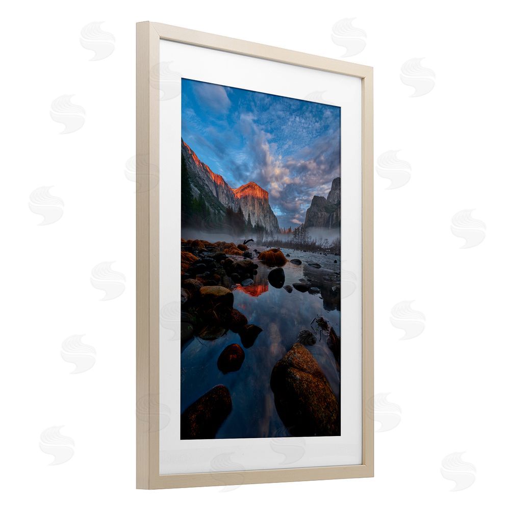 Jon Evan Morning In The Yosemite Valley Birch Framed Print Under Glass with White Mat Wall Art