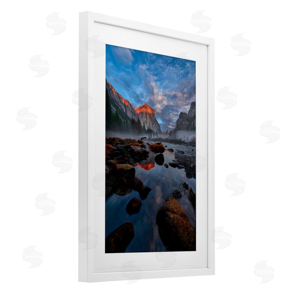 Jon Evan Morning In The Yosemite Valley White Framed Print Under Glass with Mat Wall Art