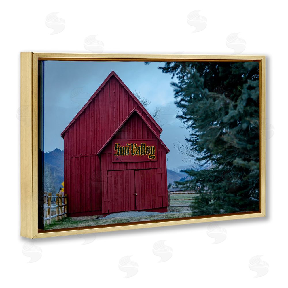 Jeff Poe Photography Red Farm Architecture Gold Floating Frame Canvas Wall Art Print