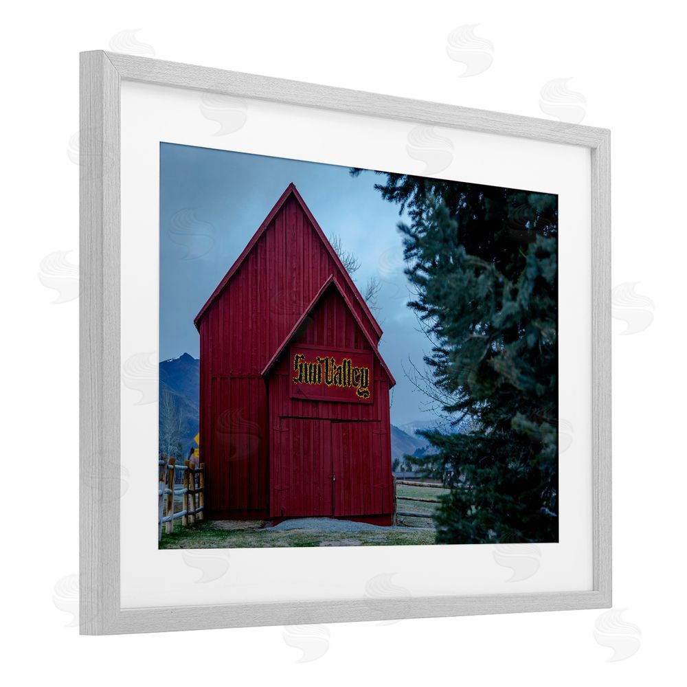 Jeff Poe Photography Red Farm Architecture Gray Framed Print Under Glass with White Mat Wall Art