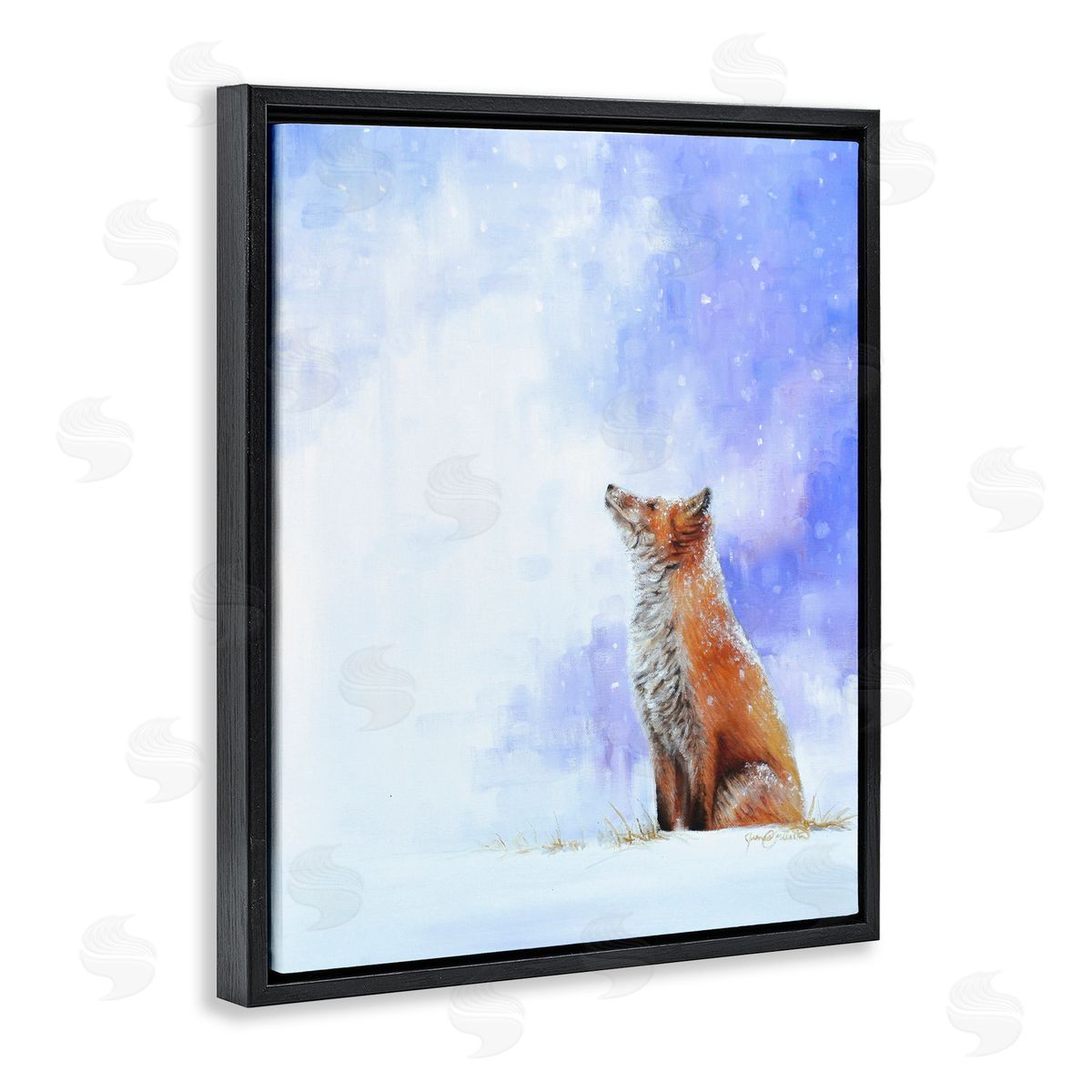 James Corwin Fox & Gentle Snowfall Black Floating Frame Canvas Wall Art Print