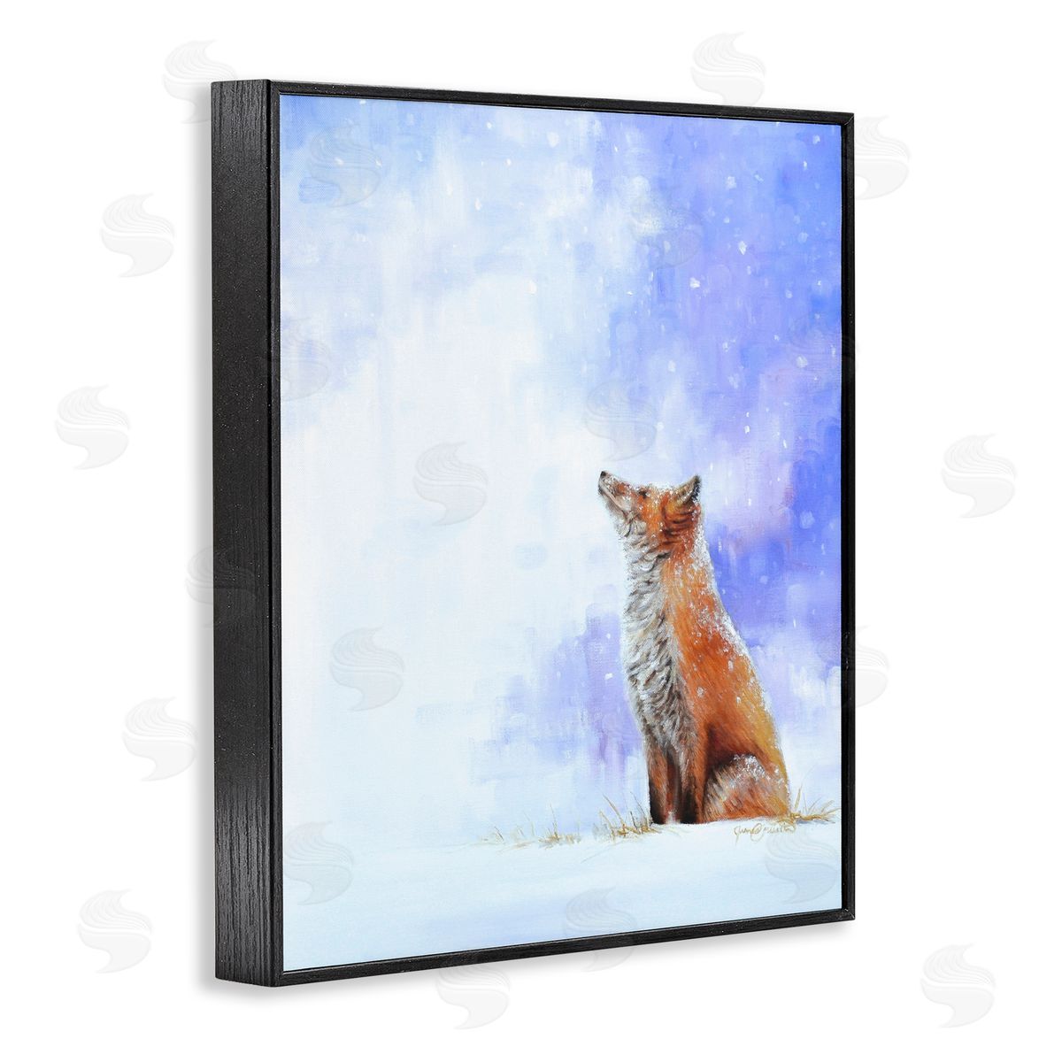 James Corwin Fox & Gentle Snowfall Black Framed Giclee Wall Art Print