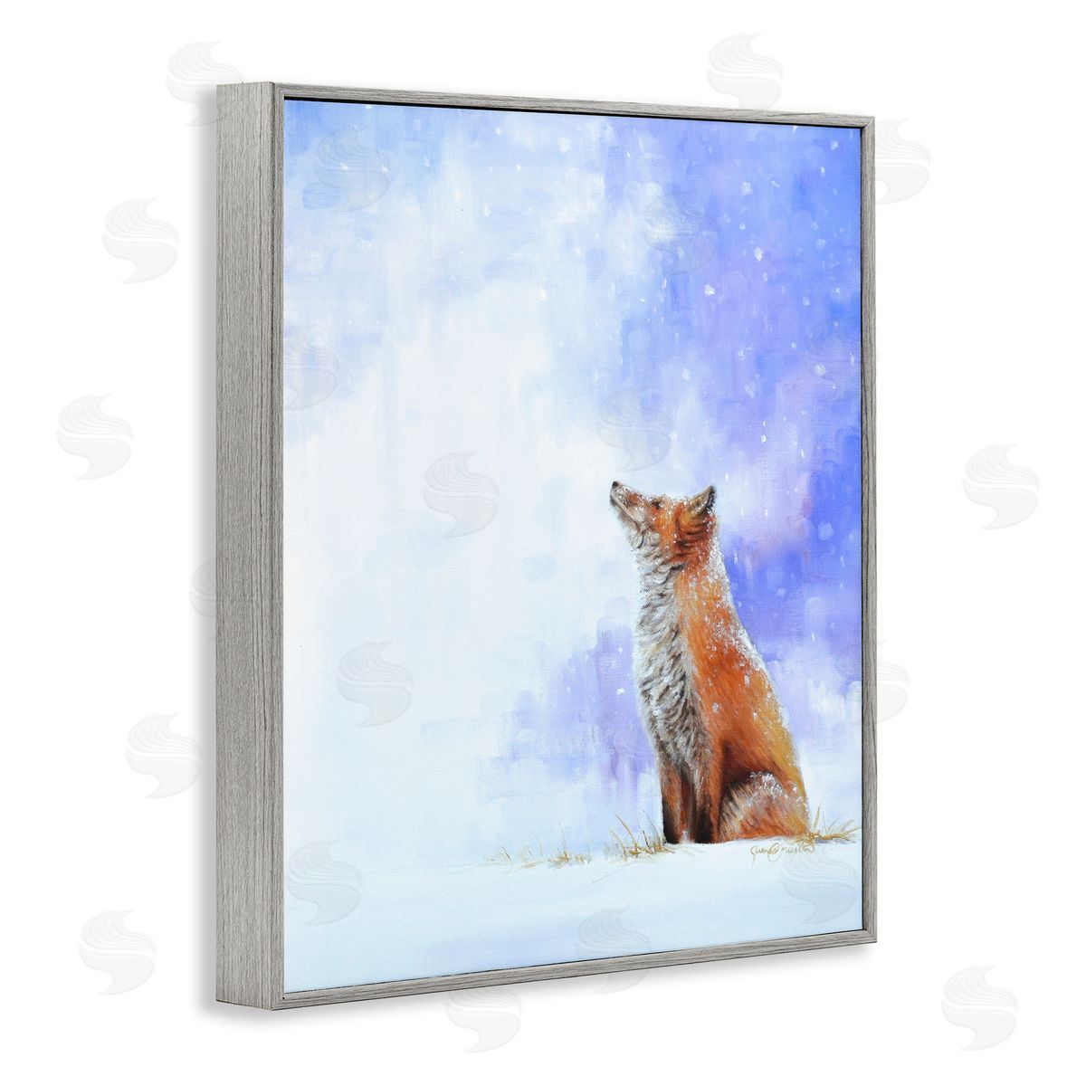 James Corwin Fox & Gentle Snowfall Gray Framed Giclee Wall Art Print