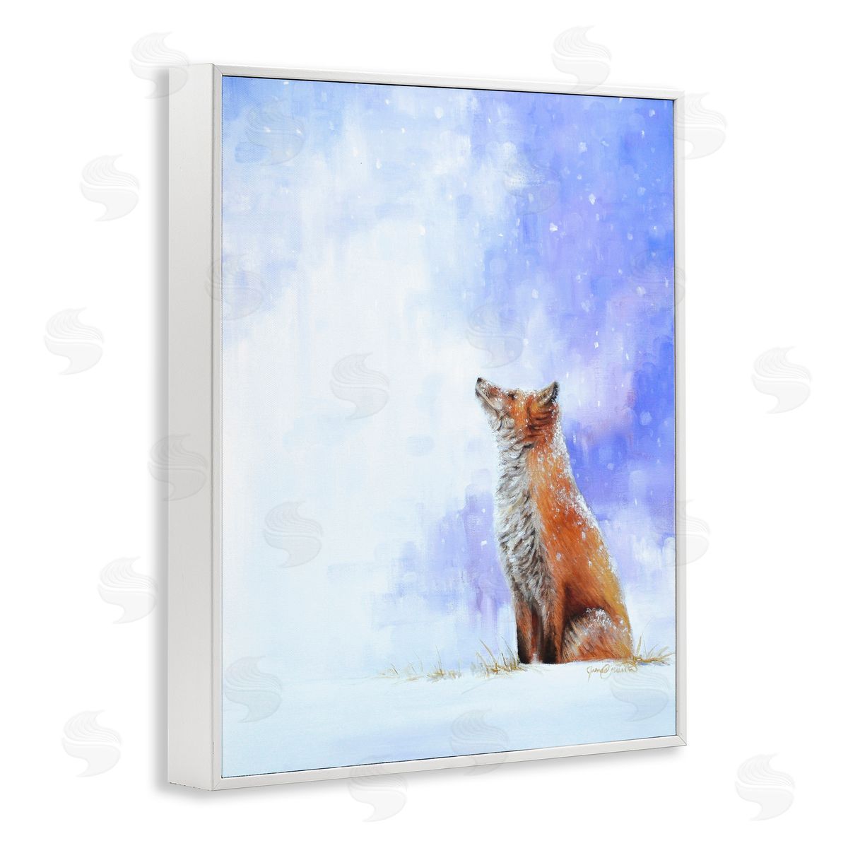 James Corwin Fox & Gentle Snowfall White Framed Giclee Wall Art Print