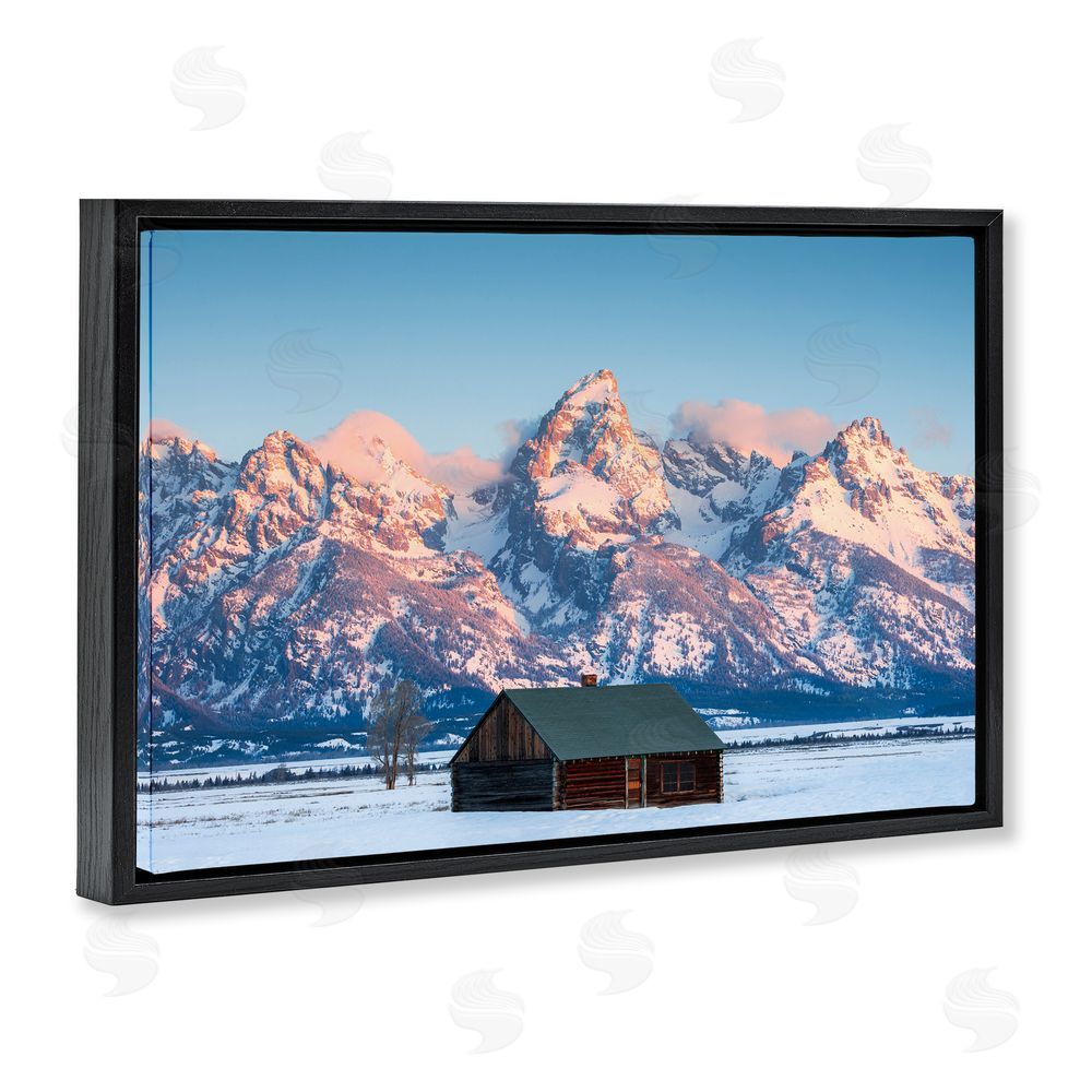 Jared Kreiss Cabin In The Glowing Tetons Black Floating Frame Canvas Wall Art Print