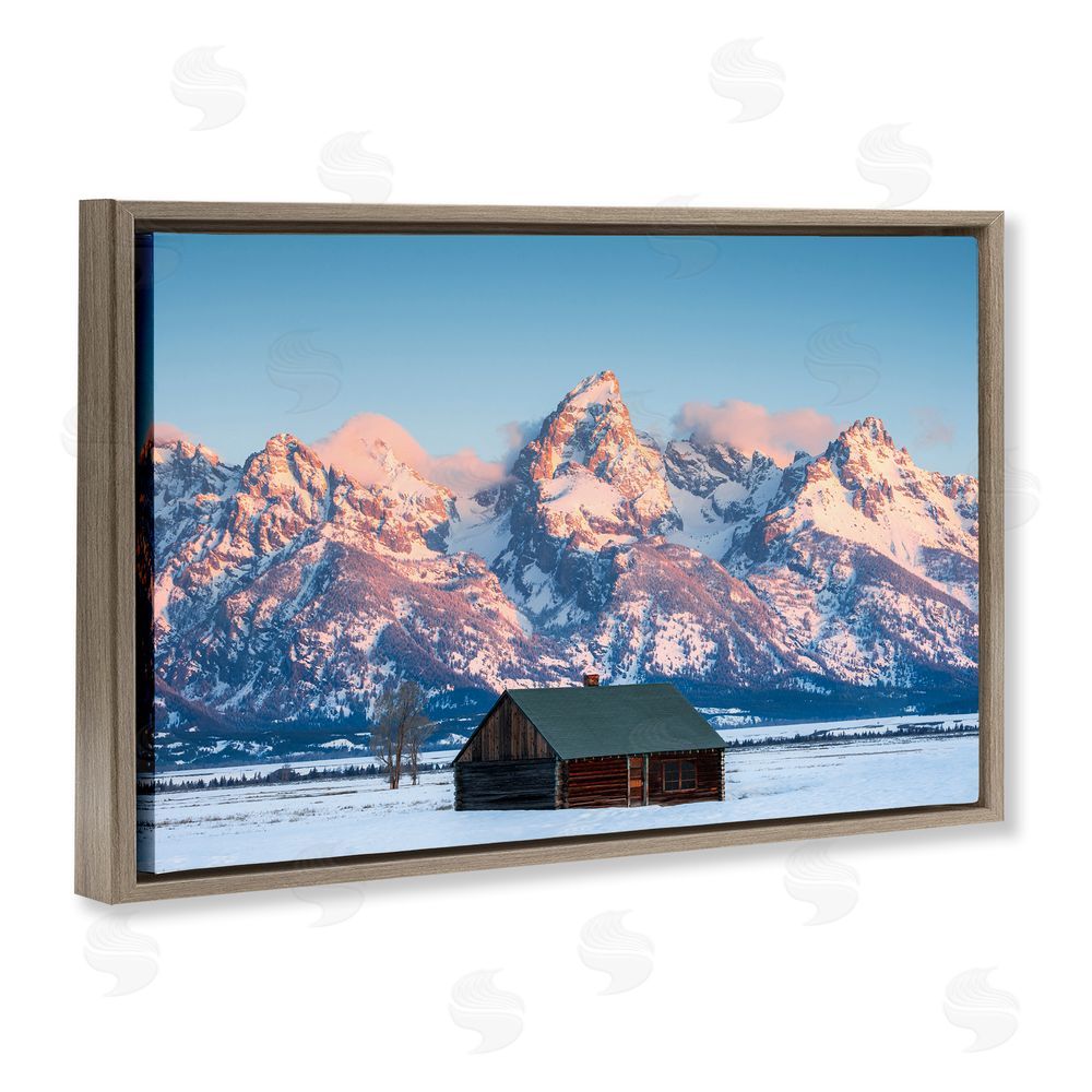 Jared Kreiss Cabin In The Glowing Tetons Brown Floating Frame Canvas Wall Art Print
