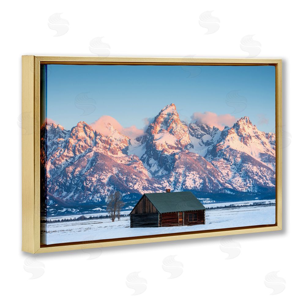 Jared Kreiss Cabin In The Glowing Tetons Gold Floating Frame Canvas Wall Art Print