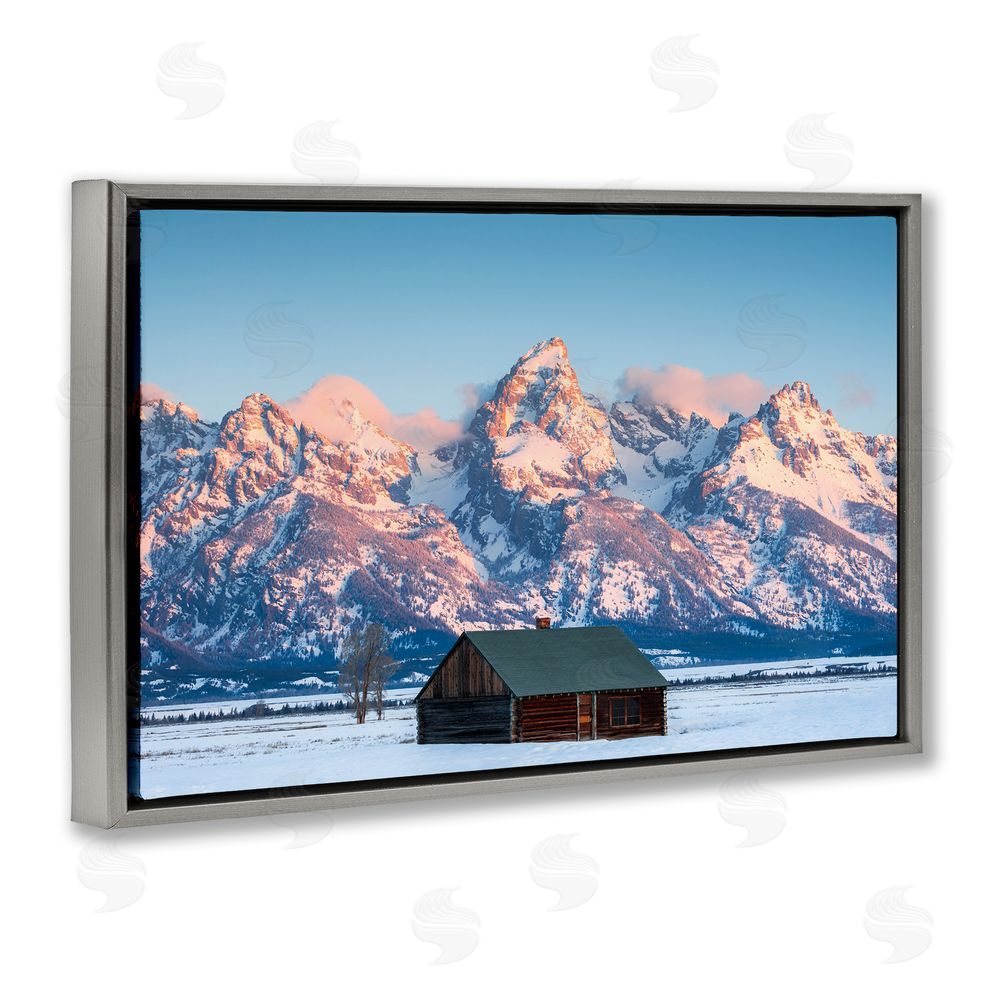 Jared Kreiss Cabin In The Glowing Tetons Gray Floating Frame Canvas Wall Art Print