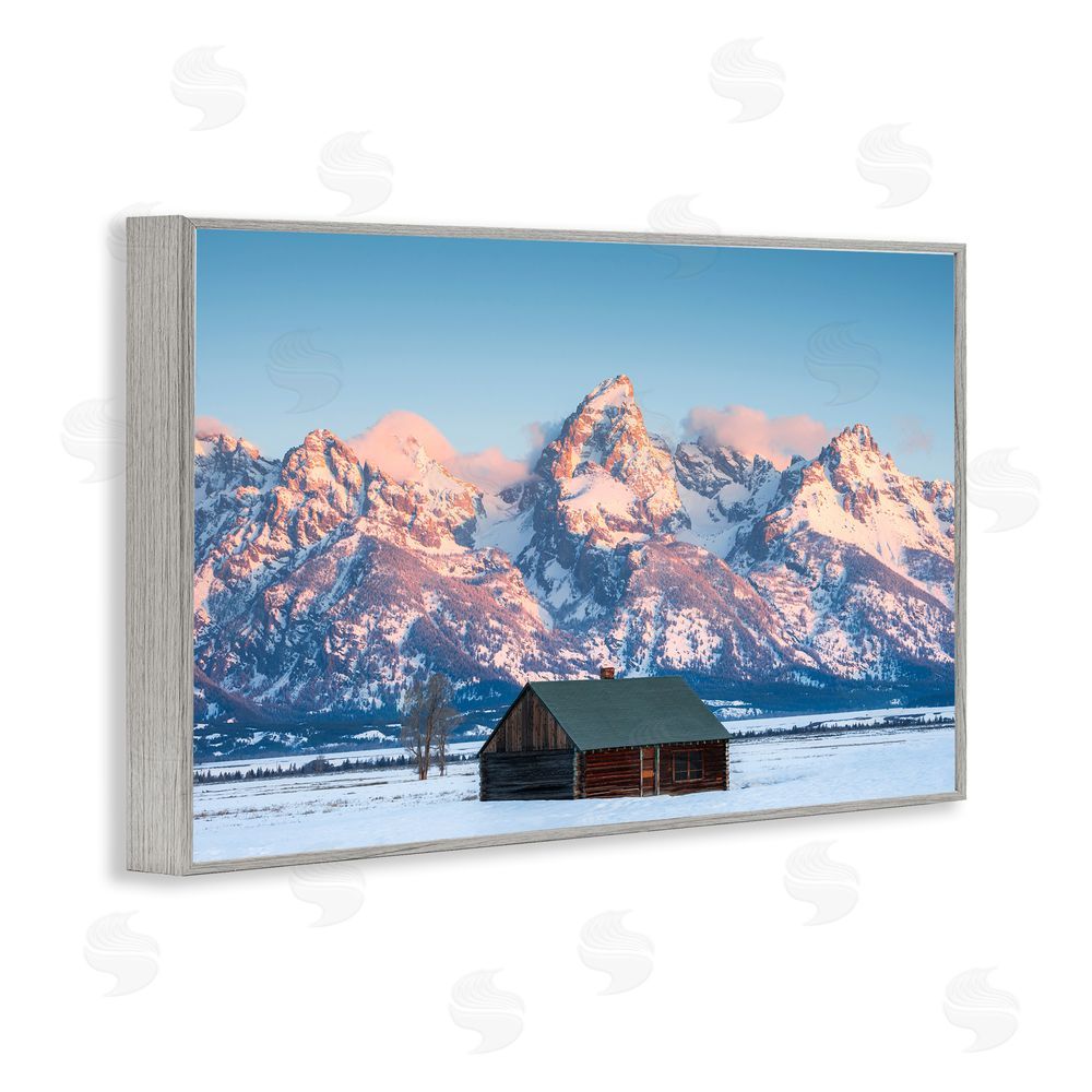 Jared Kreiss Cabin In The Glowing Tetons Gray Framed Giclee Wall Art Print