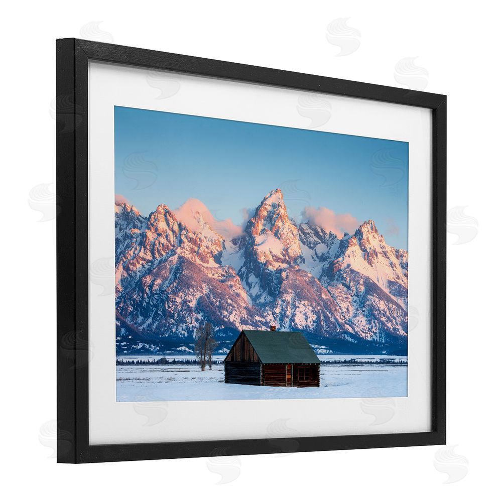 Jared Kreiss Cabin In The Glowing Tetons Black Framed Print Under Glass with White Mat Wall Art