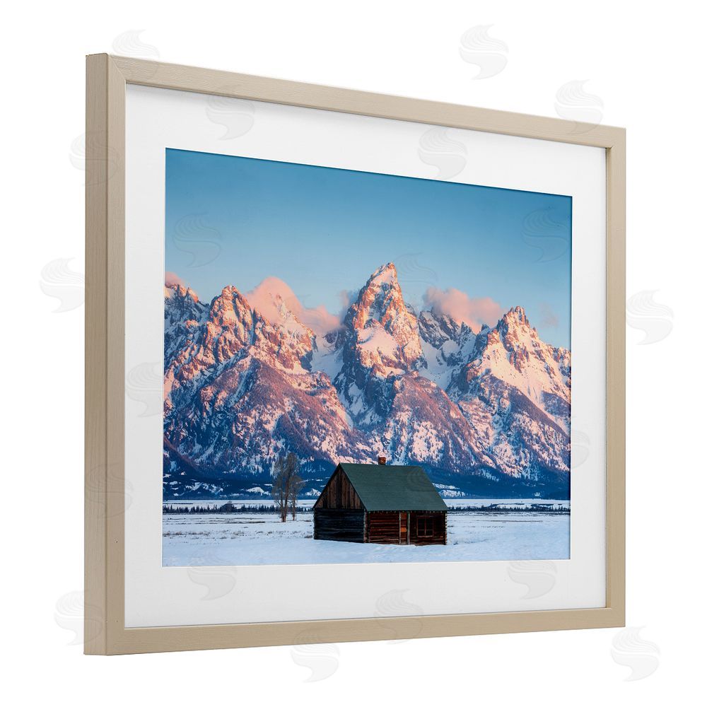 Jared Kreiss Cabin In The Glowing Tetons Birch Framed Print Under Glass with White Mat Wall Art