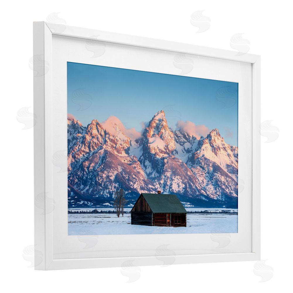 Jared Kreiss Cabin In The Glowing Tetons White Framed Print Under Glass with Mat Wall Art