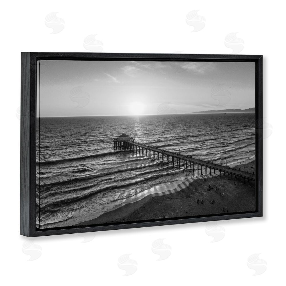 Jeff Poe Photography Serene Morning Pier Black Floating Frame Canvas Wall Art Print