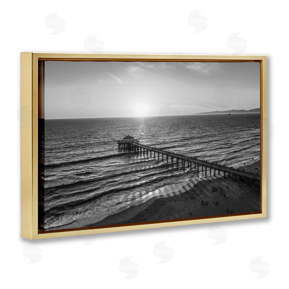 Jeff Poe Photography Serene Morning Pier Gold Floating Frame Canvas Wall Art Print