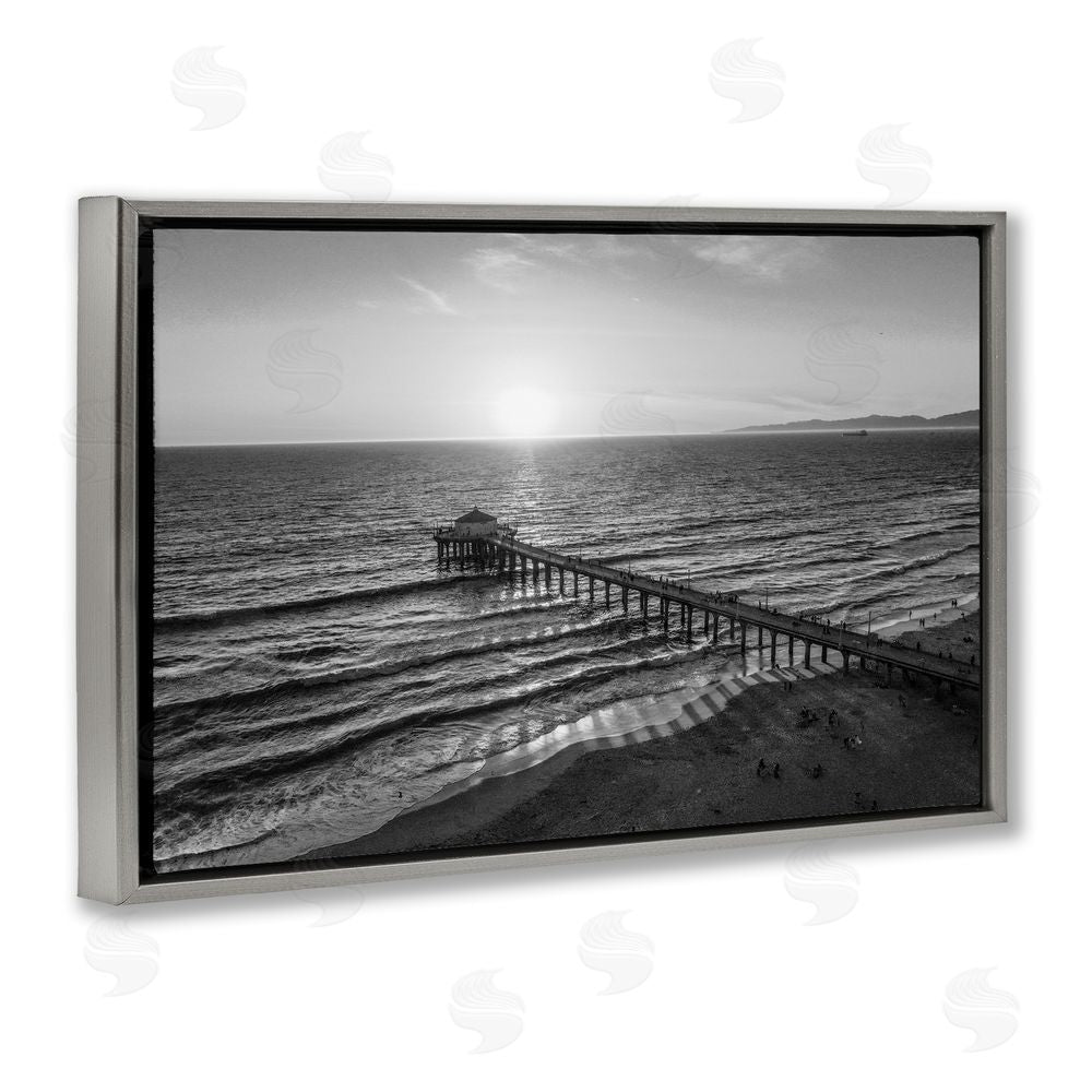 Jeff Poe Photography Serene Morning Pier Gray Floating Frame Canvas Wall Art Print