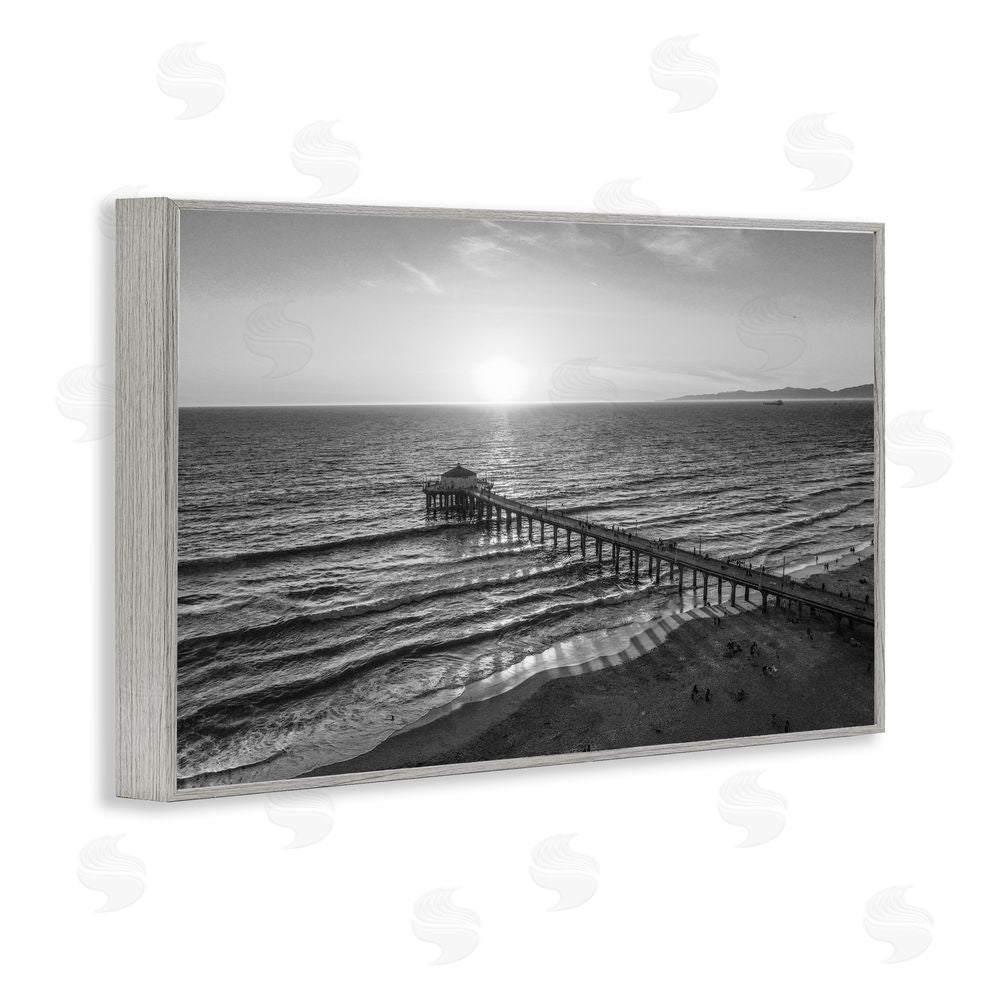 Jeff Poe Photography Serene Morning Pier Gray Framed Giclee Wall Art Print