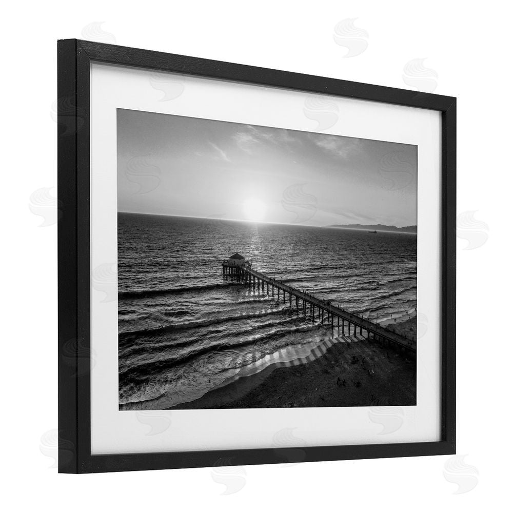 Jeff Poe Photography Serene Morning Pier Black Framed Print Under Glass with White Mat Wall Art