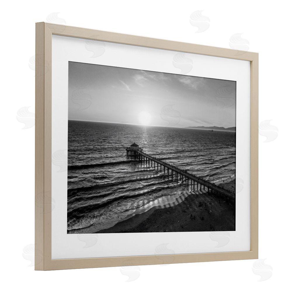 Jeff Poe Photography Serene Morning Pier Birch Framed Print Under Glass with White Mat Wall Art